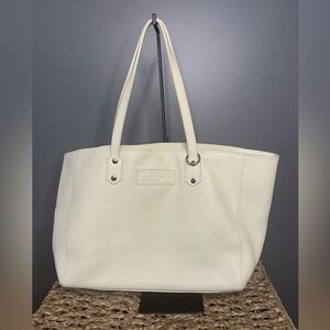 MILA Luxe Pebbled Leather Tote Bag Off White Large Shoulder Purse
